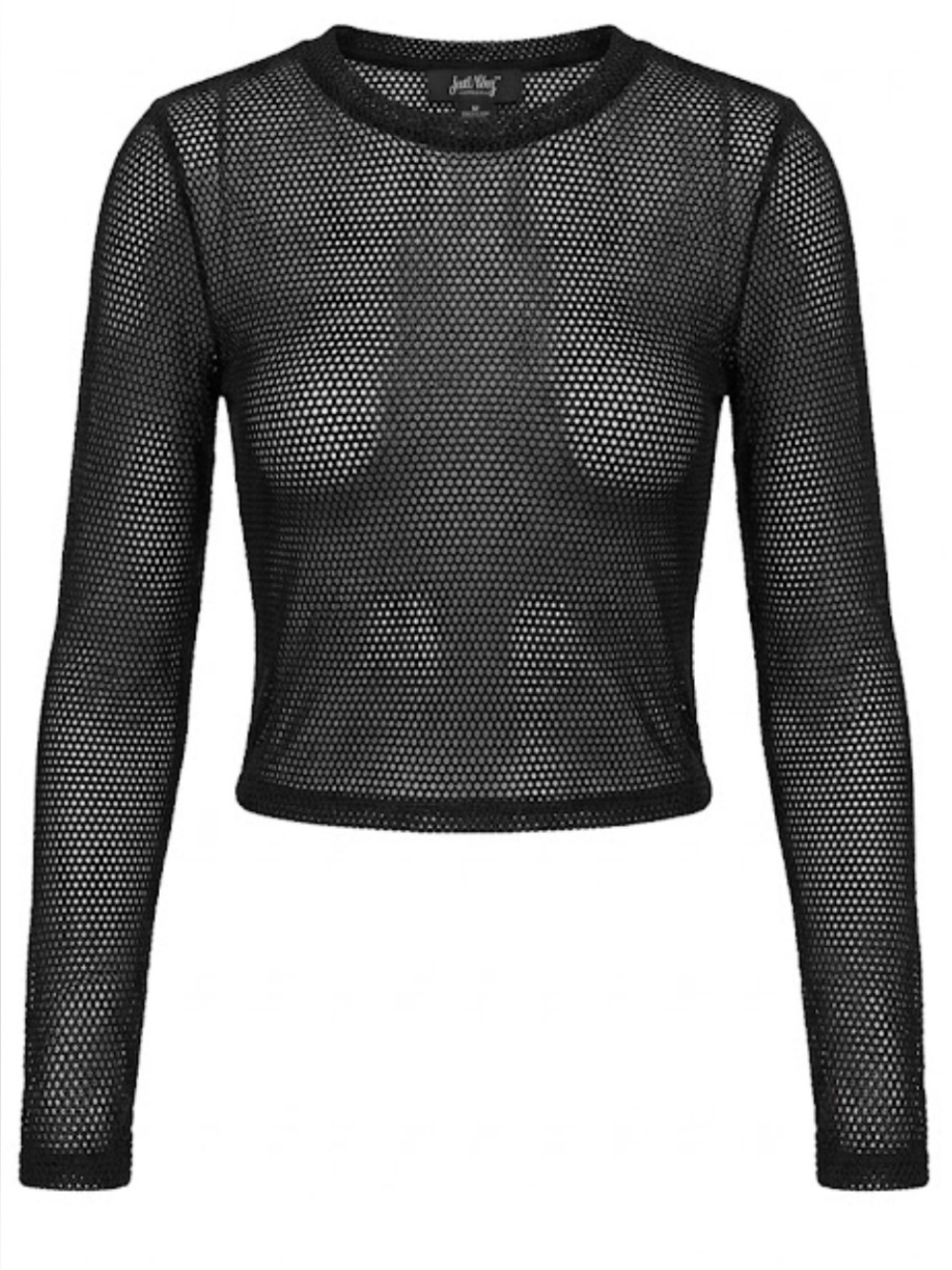 Just Polly New York Black Metallic Fishnet Mesh Long Sleeve Crop Top Size M